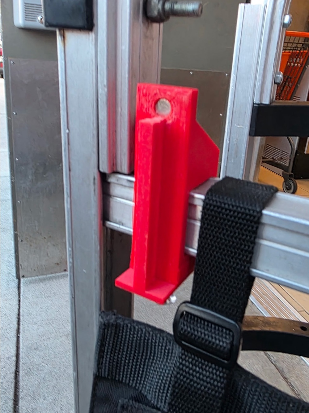 Door anchor dolly mounted door stop- made for Magliner package dolly